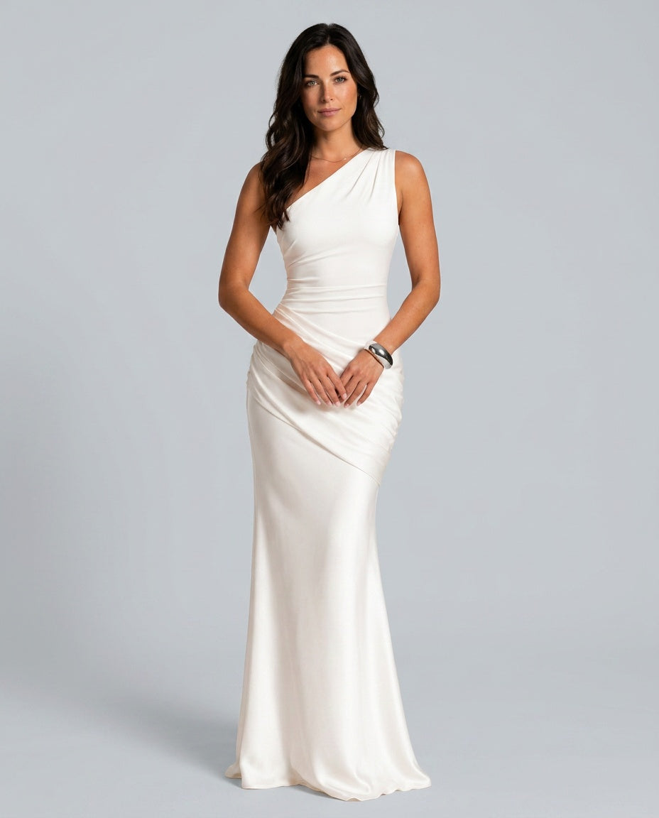 Talia | Draped Waist Satin-Look Maxi Dress