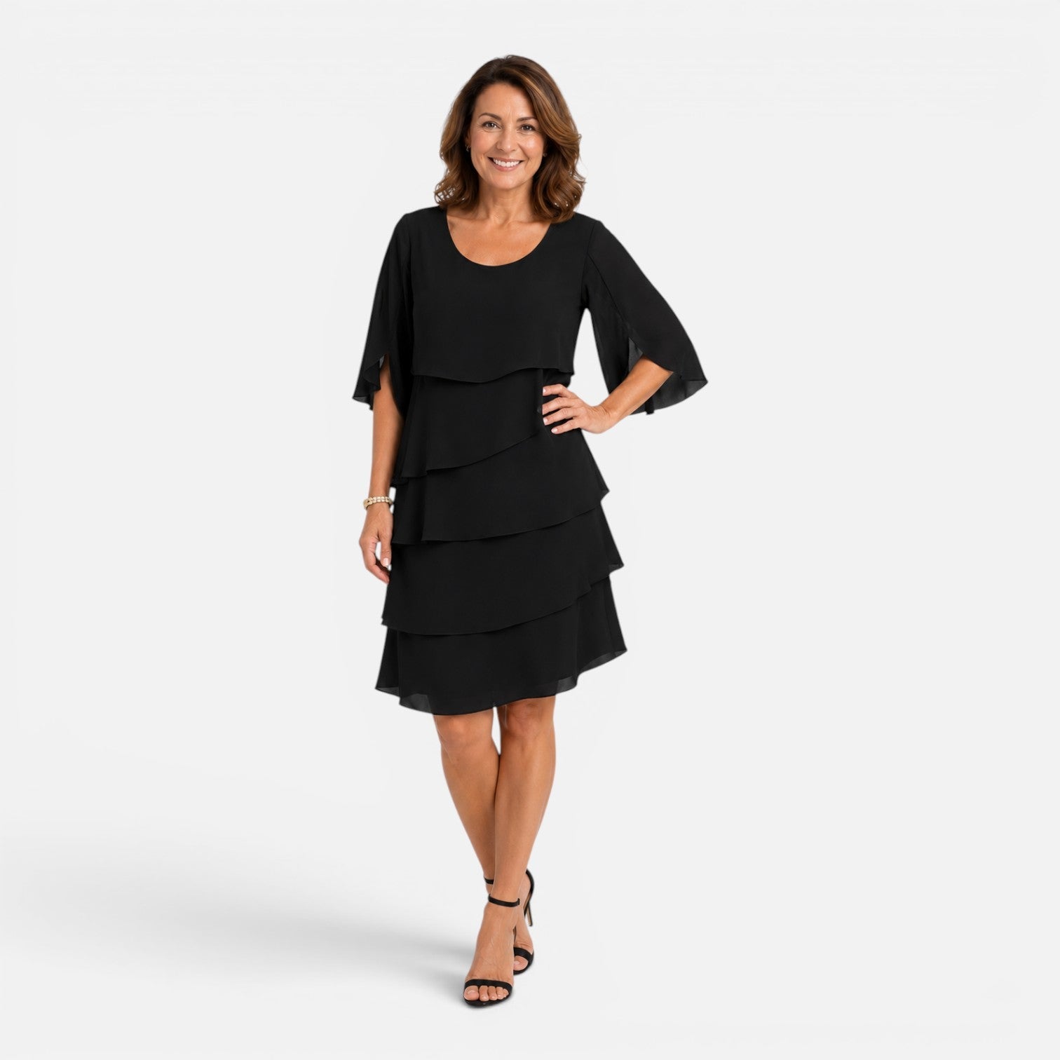 Violet | Chiffon Layered Knee-Length Midi Dress