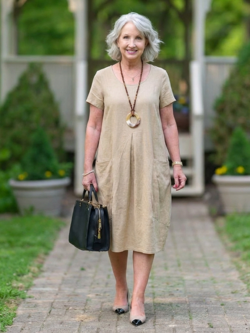Dion | Short Sleeve Pleated Knee-Length Midi Dress