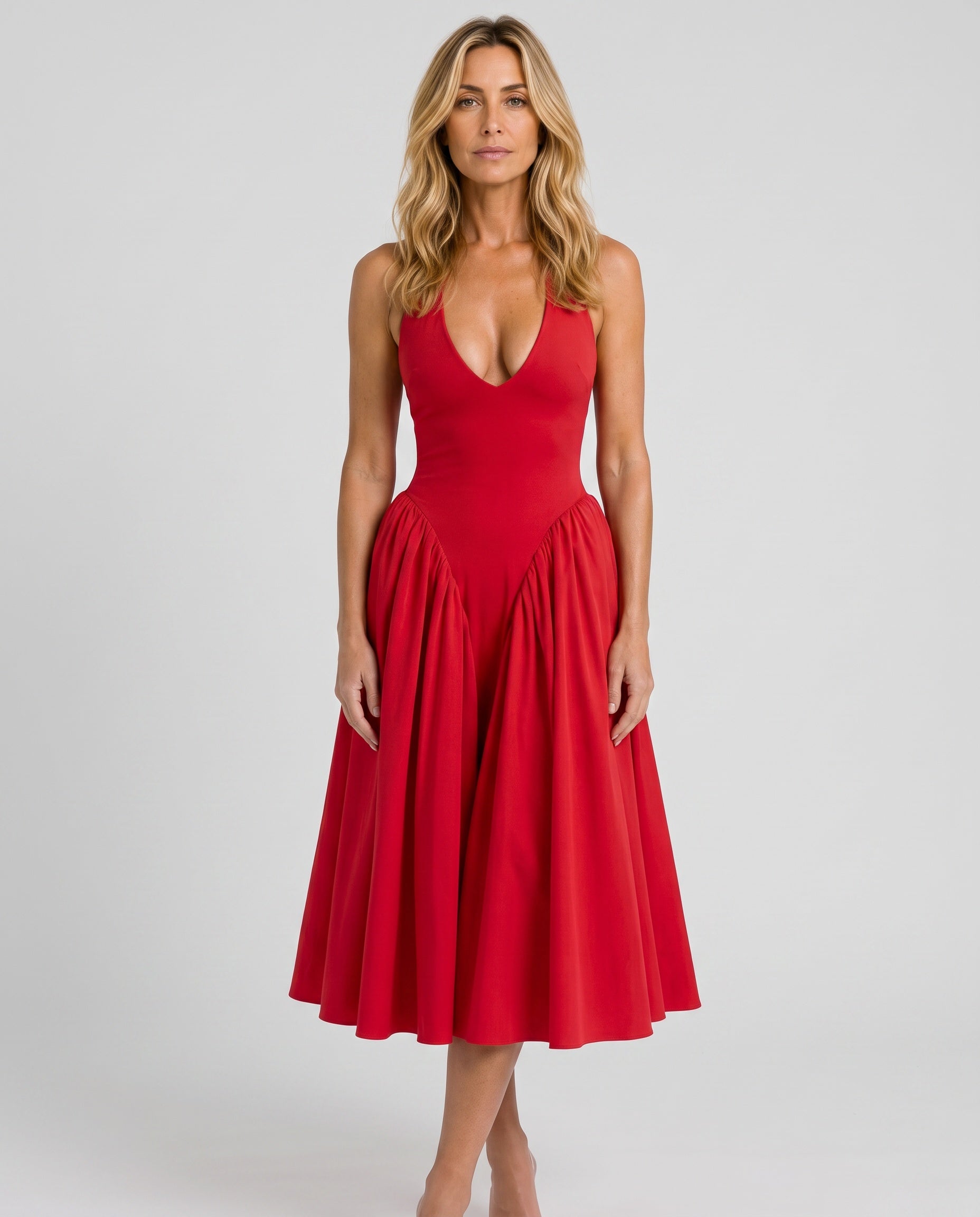 Fernanda | Halter Neck Full Skirt Midi Sundress