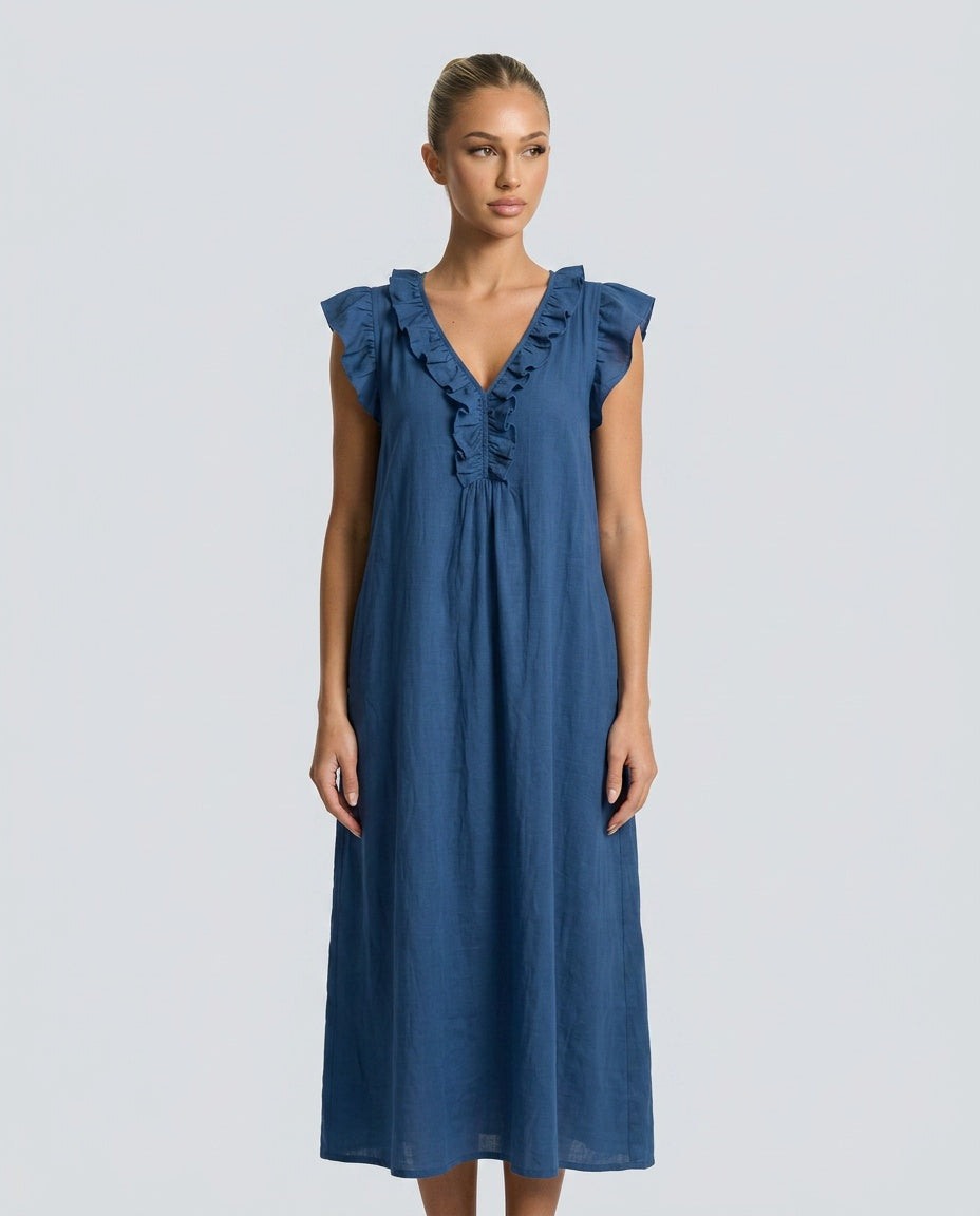 Aurelia | Sleeveless Ruffle Trim Midi Dress