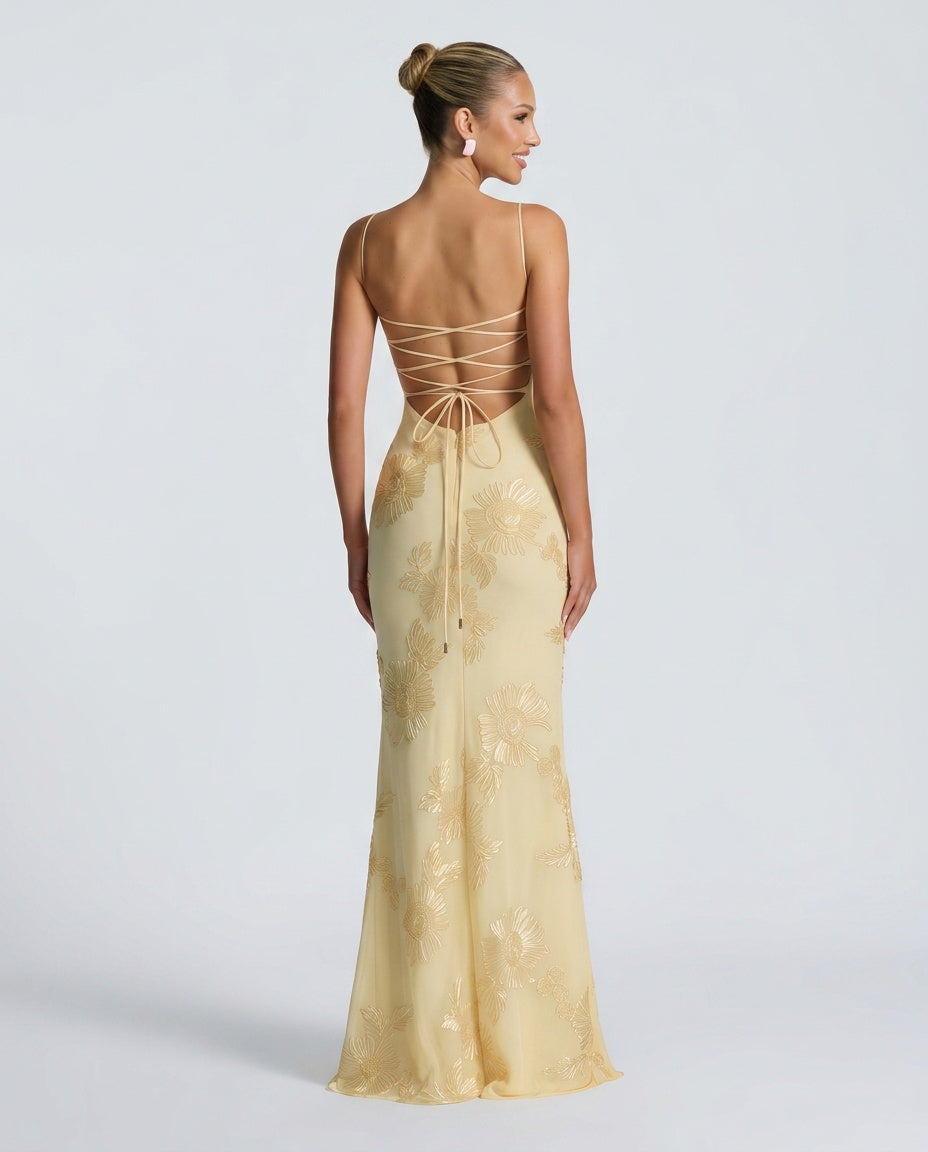 Selene | Floral Jacquard Corset Maxi Dress