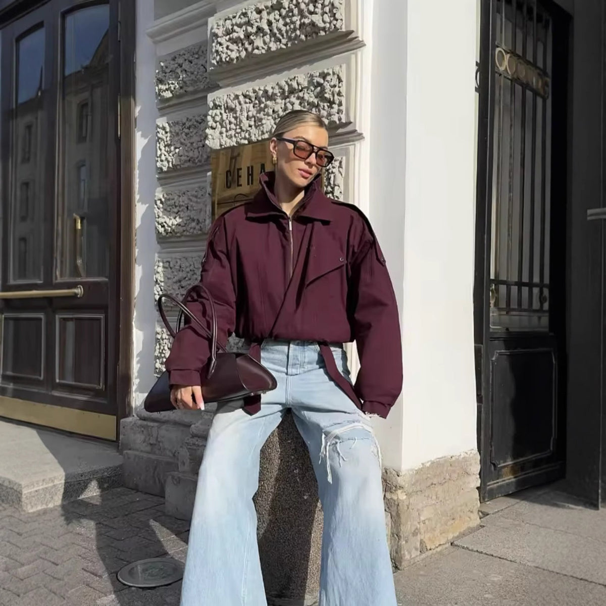 Margot | High Collar Long Sleeve Bomber Jacket