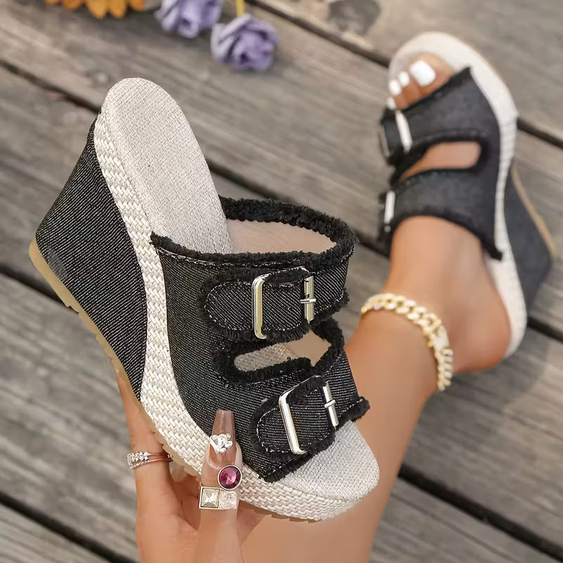 Kira | Denim Wedge Sandals