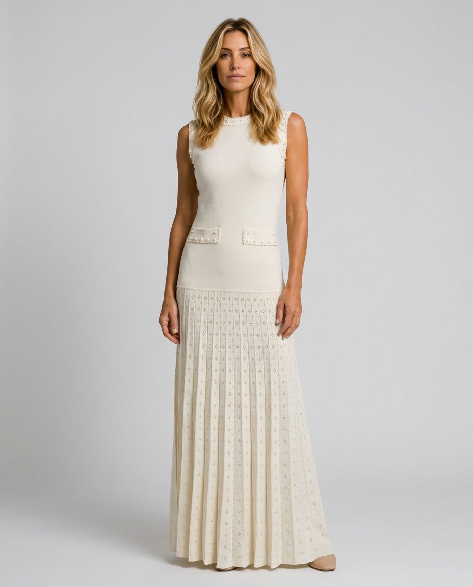 Opaline | Faux Pearl Embellished Knit Maxi Dress