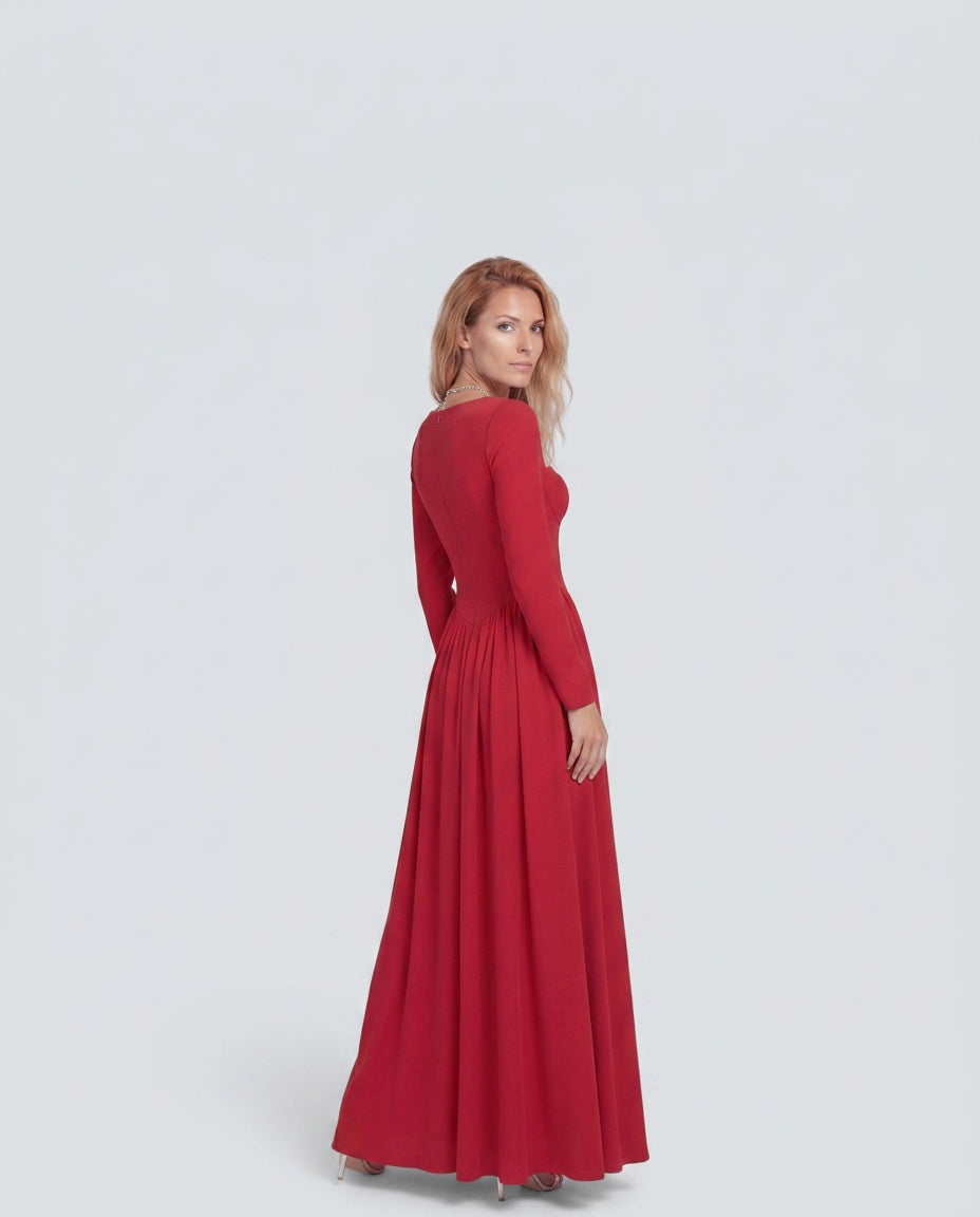 Peyton | Long Sleeve Heart Neckline A-Line Maxi Dress