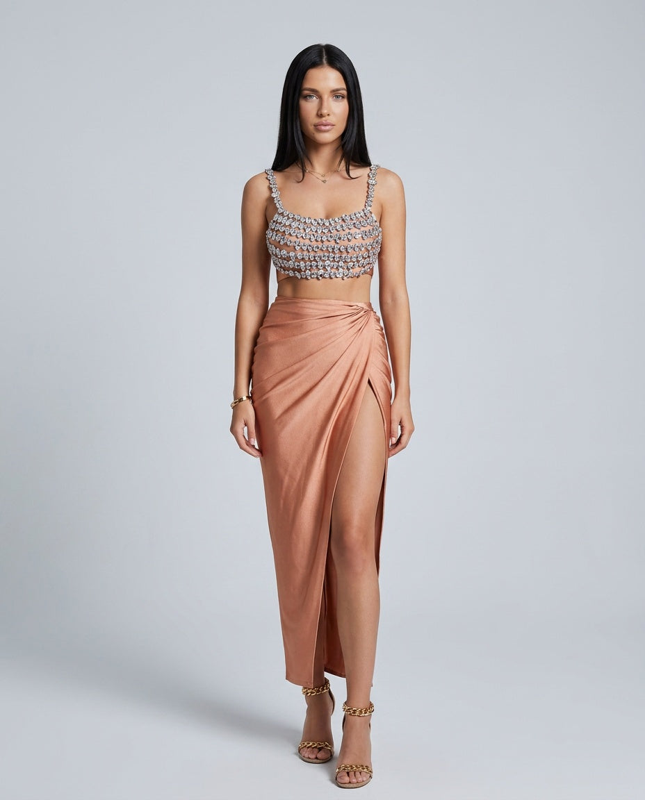 Delphine | Crystal Embellished Spaghetti Strap Skirt Set