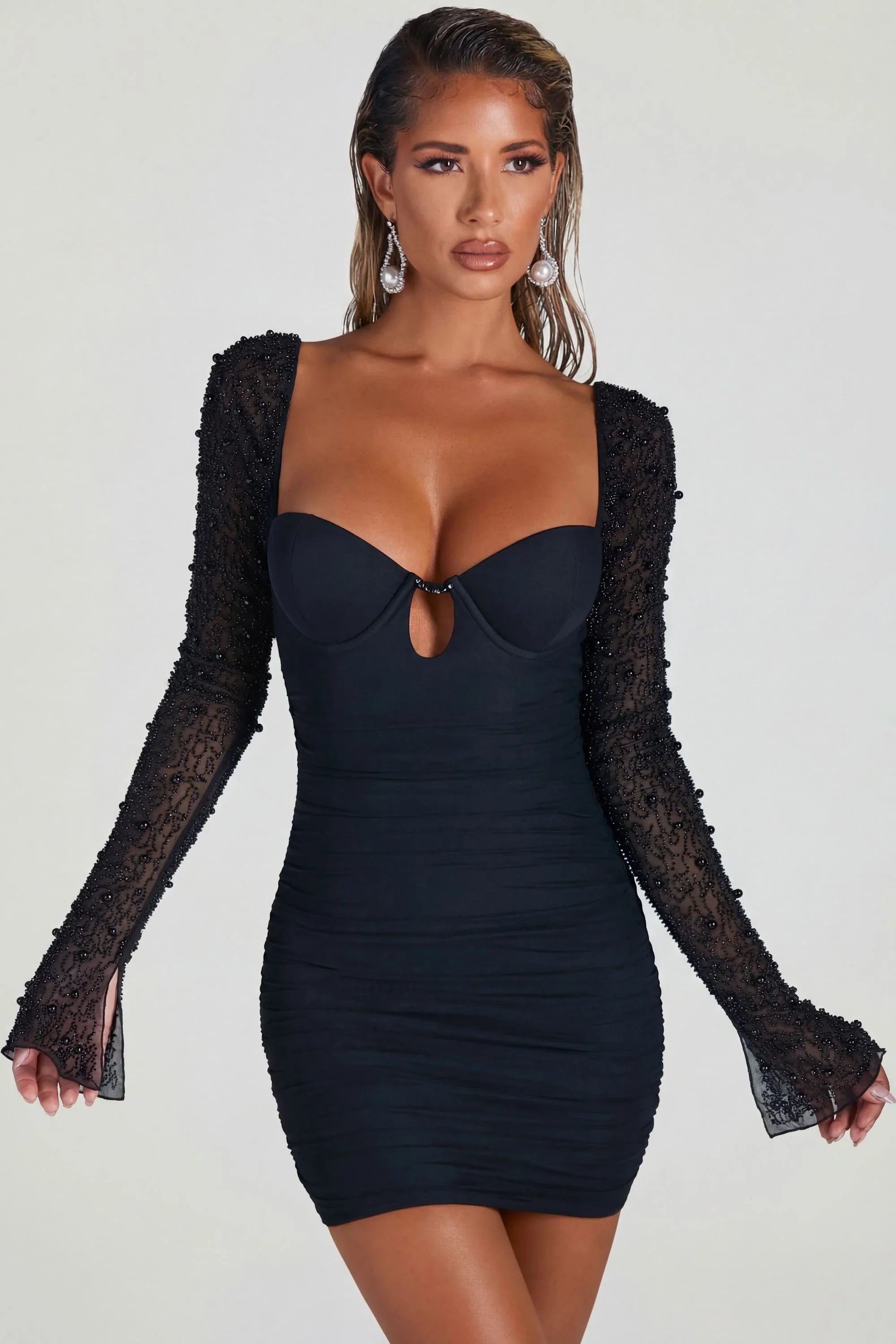 Helena | Embellished Long Sleeve Bodycon Mini Dress