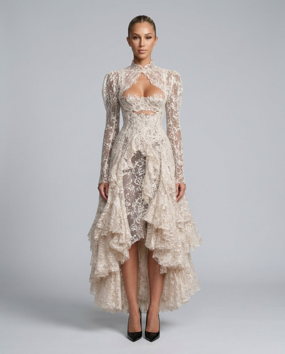 Savannah | Asymmetric Floral Lace Midi Dress