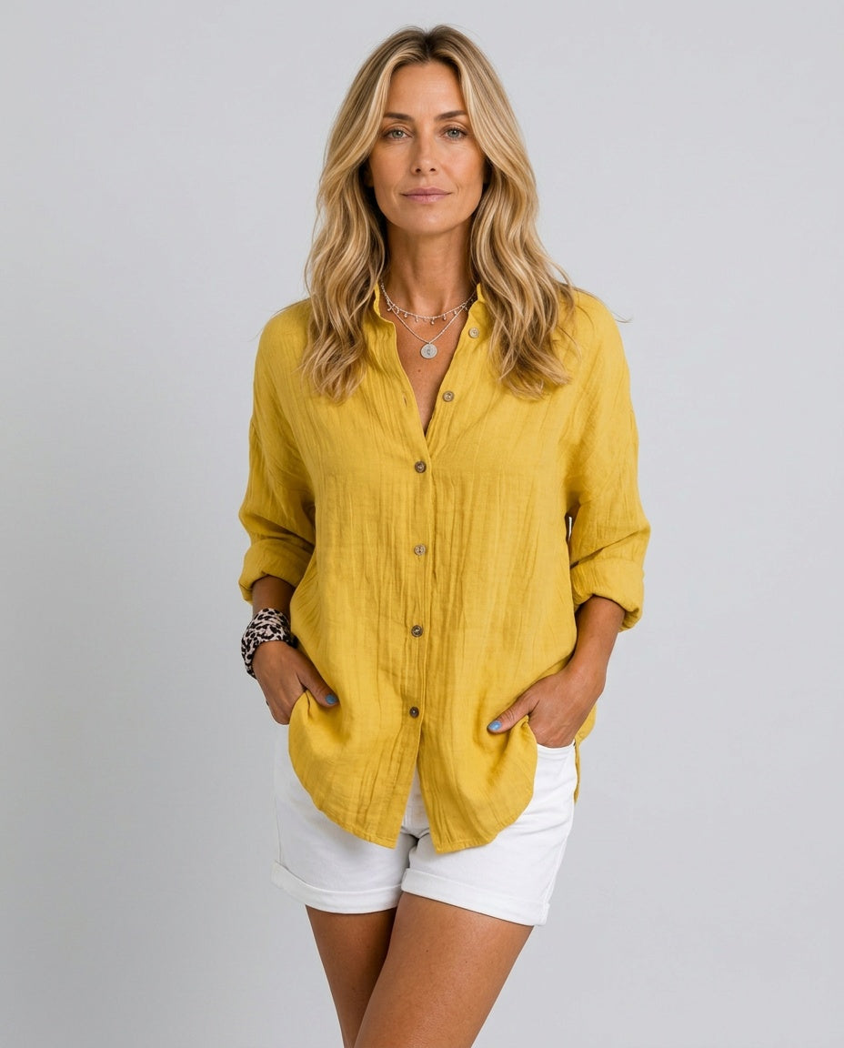 Everly | Oversized Long Sleeve Linen-Blend Shirt