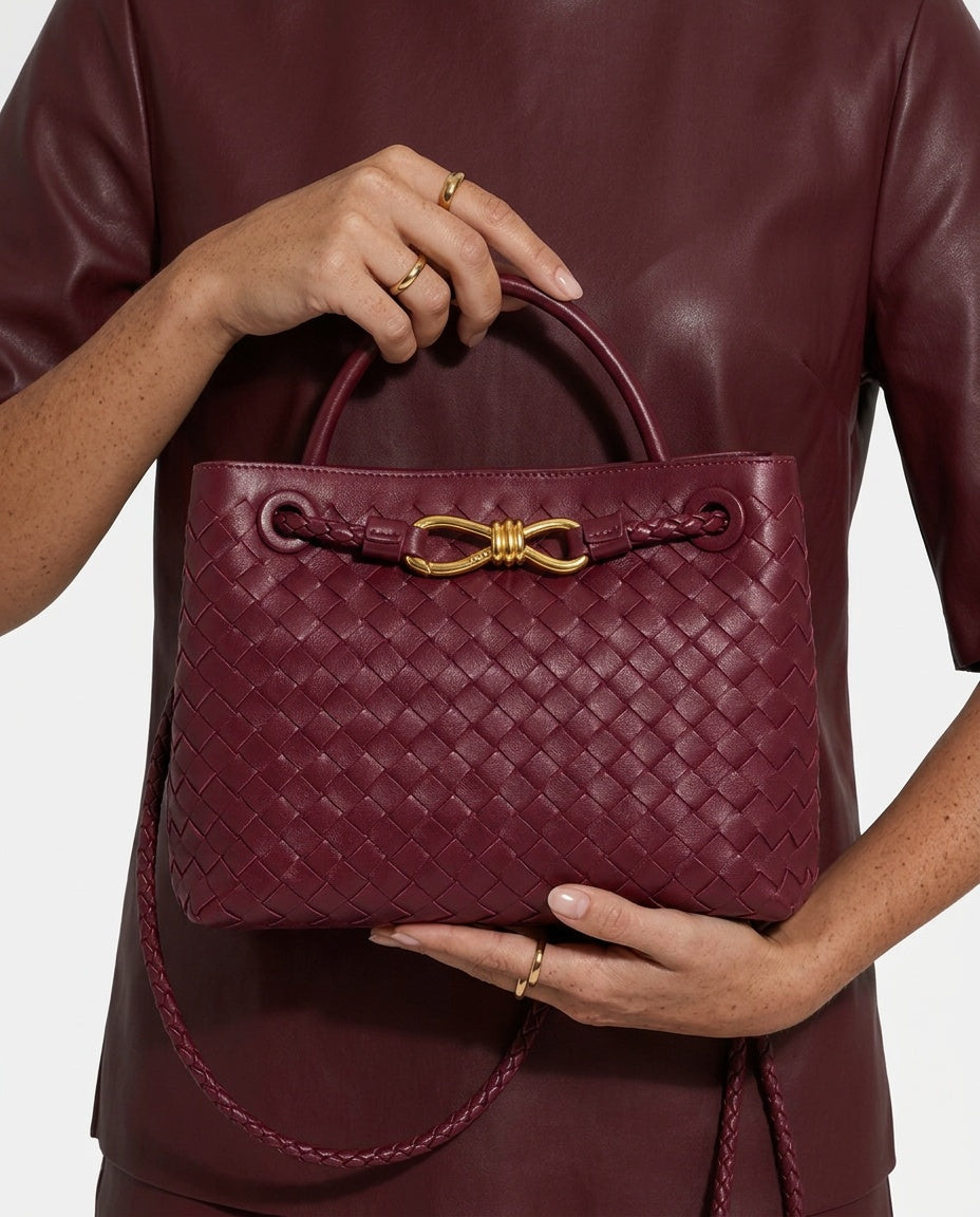 Woven Top Handle Woven Vegan Leather Bag