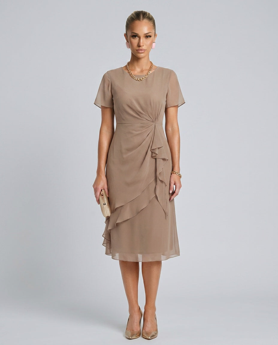 Eira | Short Sleeve Layered Hem Midi Dress