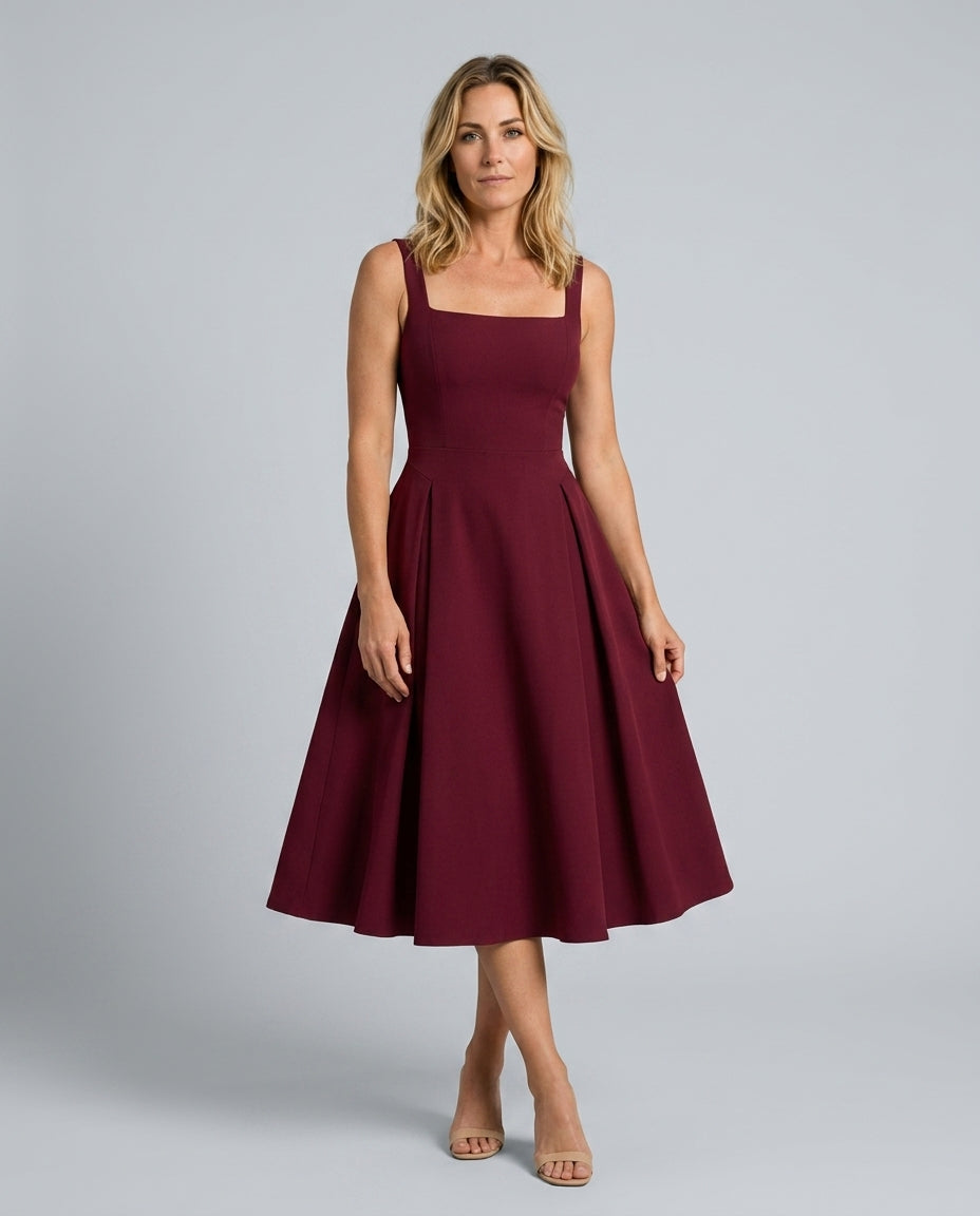 Ines | Square Neck Flared Midi Dress