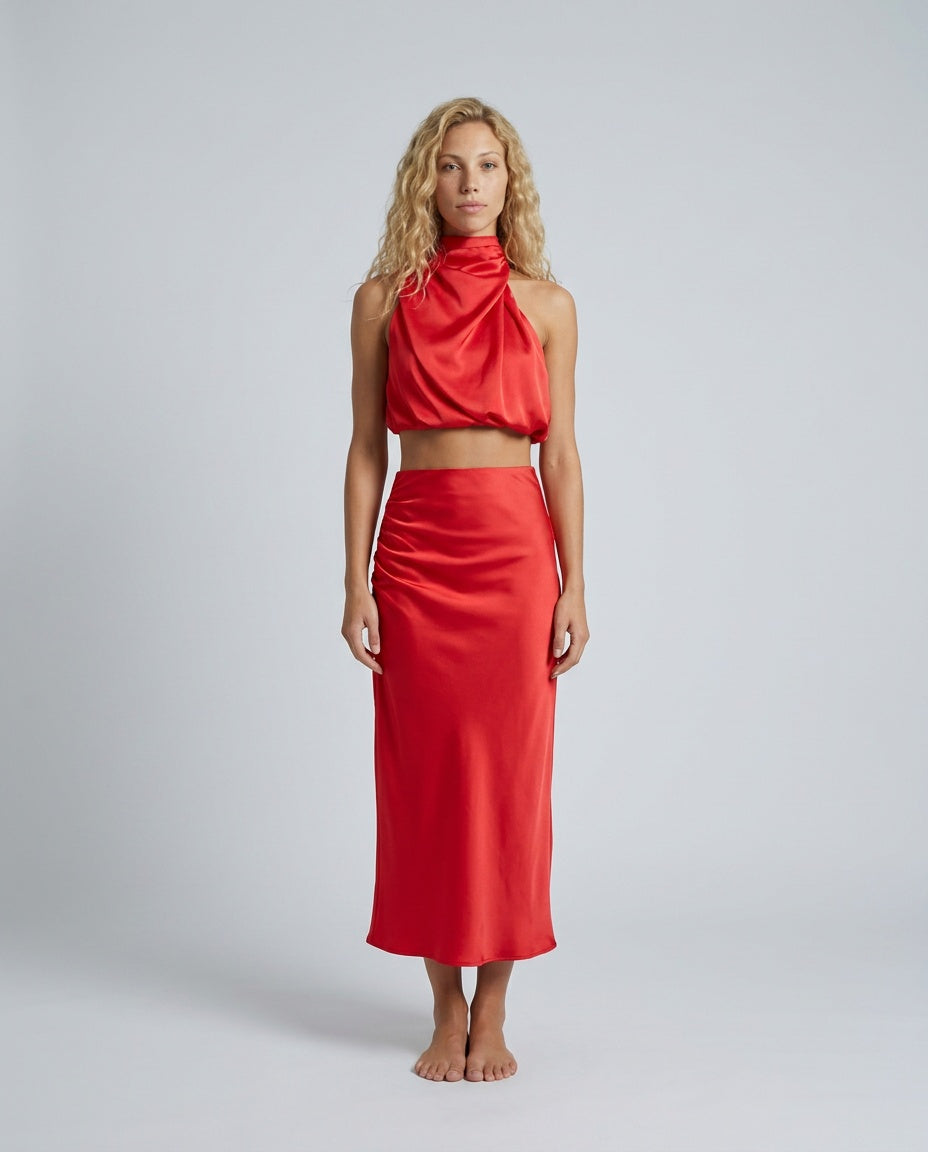 Cora | Halter Crop Top & High Waist Midi Skirt Set