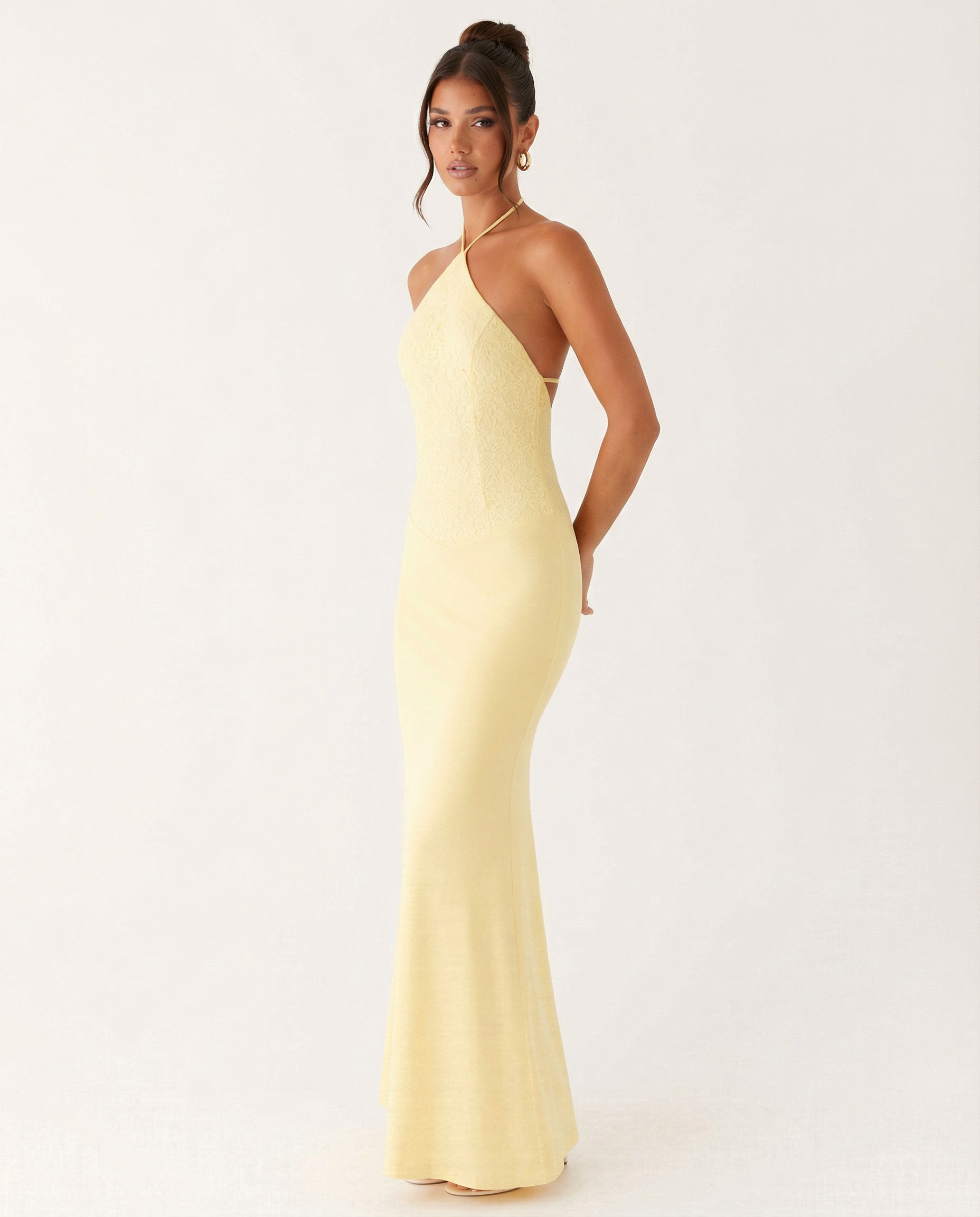 Bessie | Halter Neck Maxi Dress with Lace Bodice