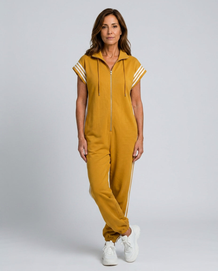Lark | Zip Front Stripe Panel Jumpsuit