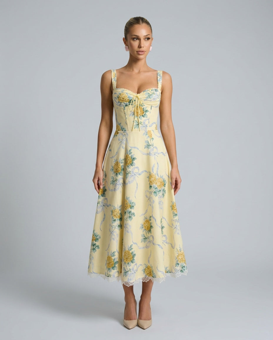 Women's Corset Bodice Cocktail Midi Dress