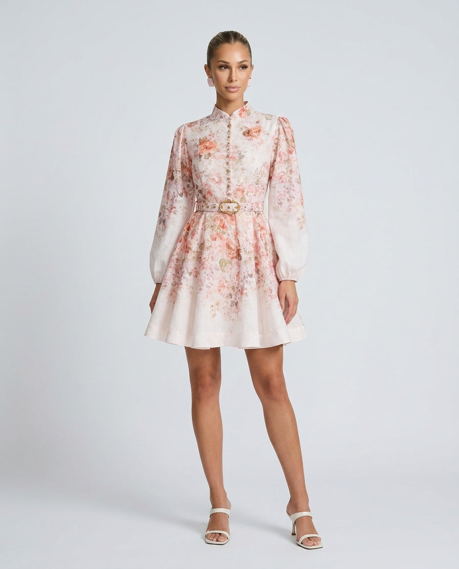 Beatriz | Floral Print Blouson Sleeve Mini Dress