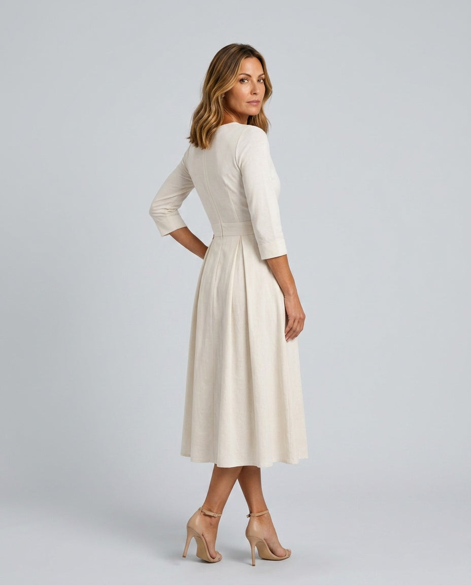 Kinsley | Collared Button-Front Pleated Midi Dress