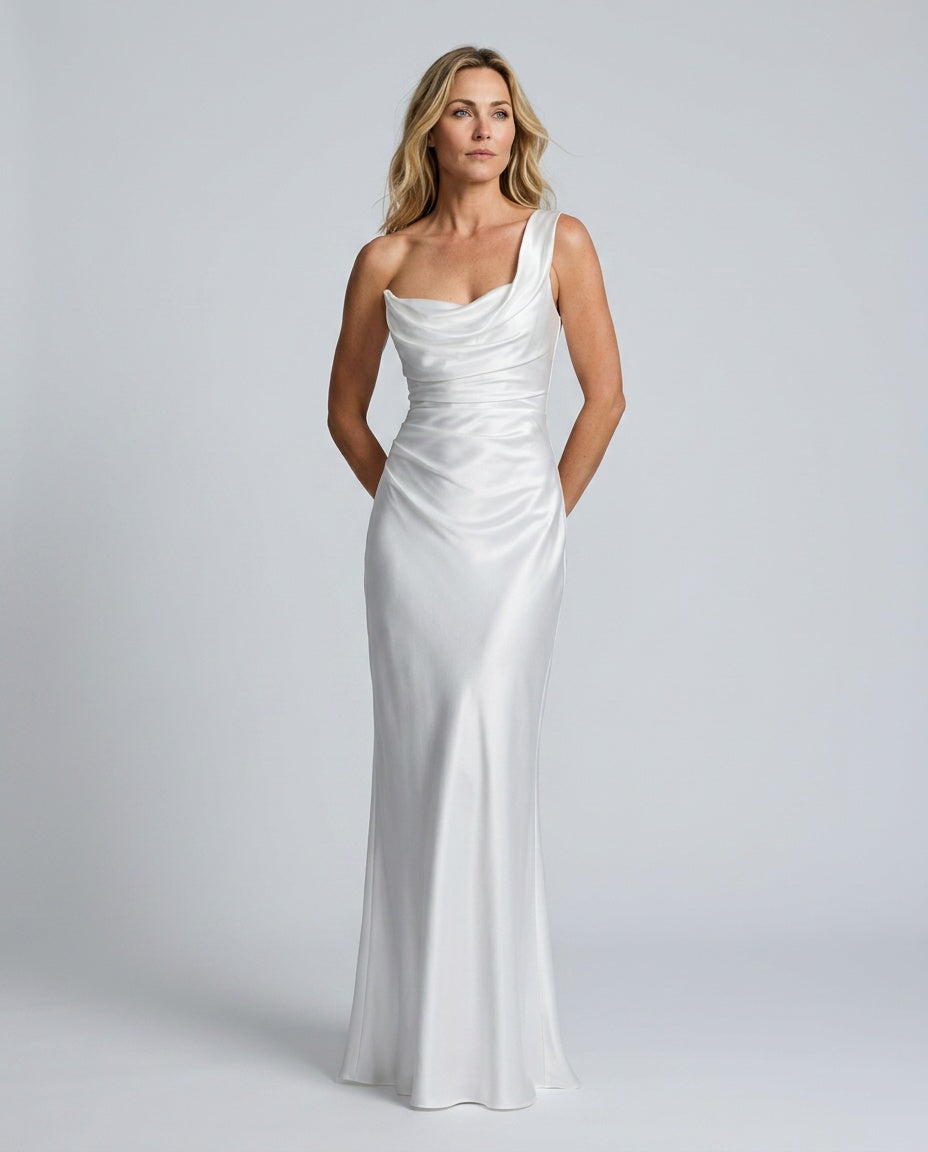 Isadora | Asymmetric Lace-Trim Strapless Maxi Dress
