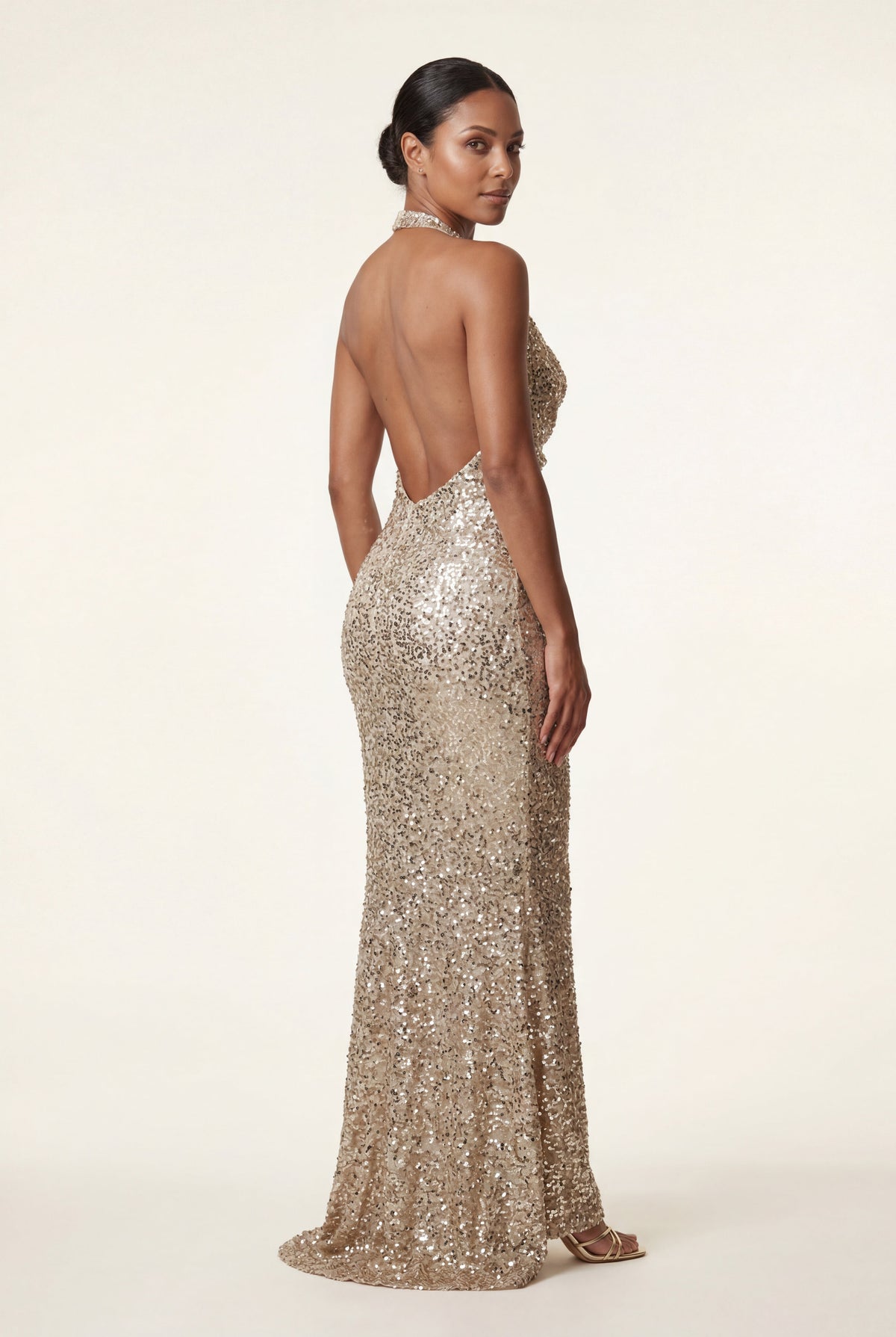 Brooke | Sequin Cowl Halter Open-Back Maxi Dress