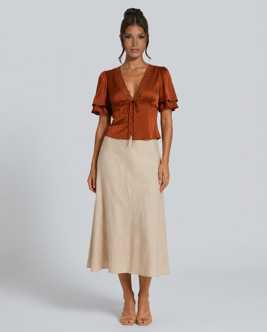 Isabela | Slim Fit Lace Detail Short Sleeve Top