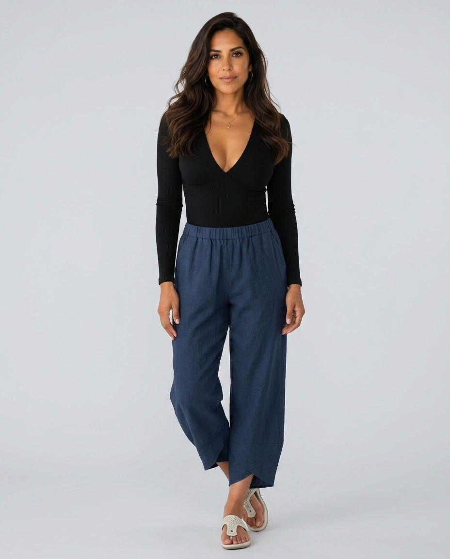 Noor | Relaxed Cropped Linen-Blend Trousers