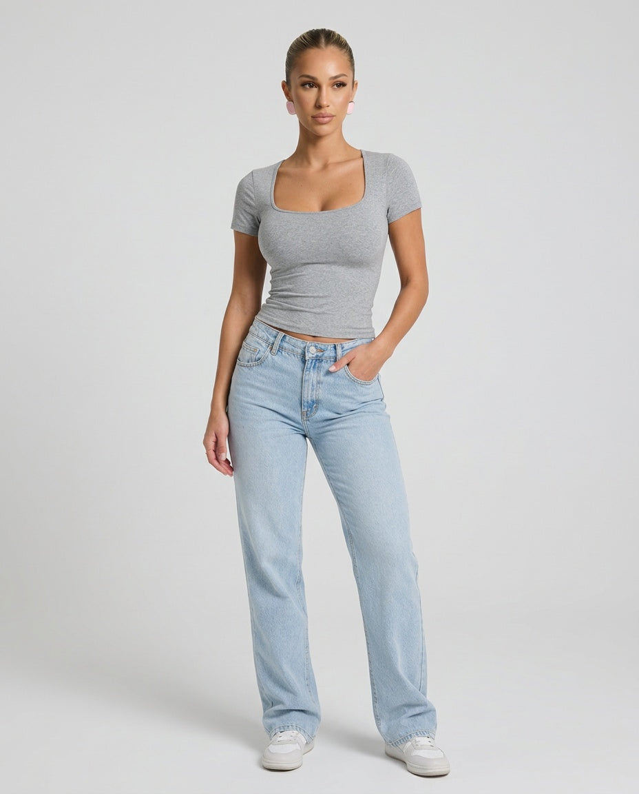 Emerson | Wide U-Neck Cropped T-Shirt