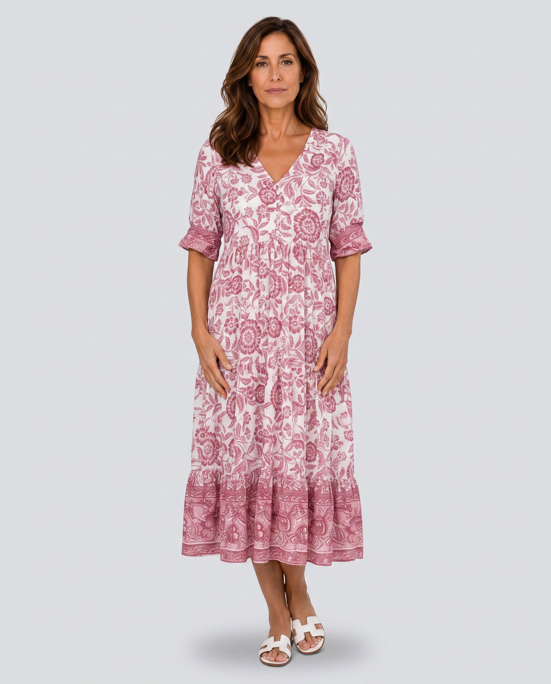 Soraya | Tiered Block Print Boho Midi Dress