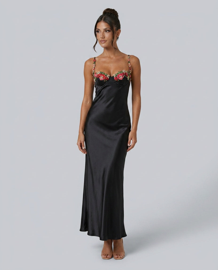 Camila | Spaghetti Strap Floral Bust Maxi Dress