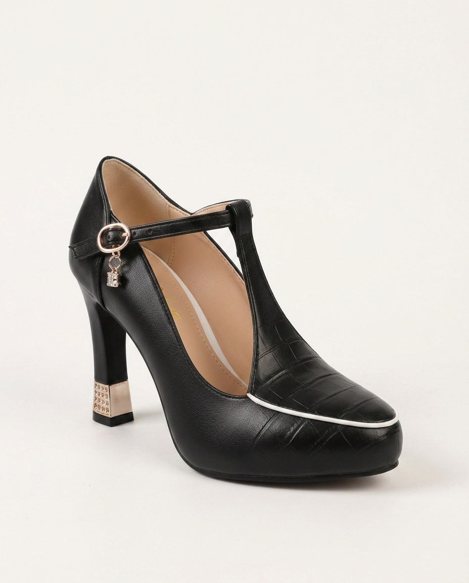 Romy | Square Toe T-Strap Block Heel