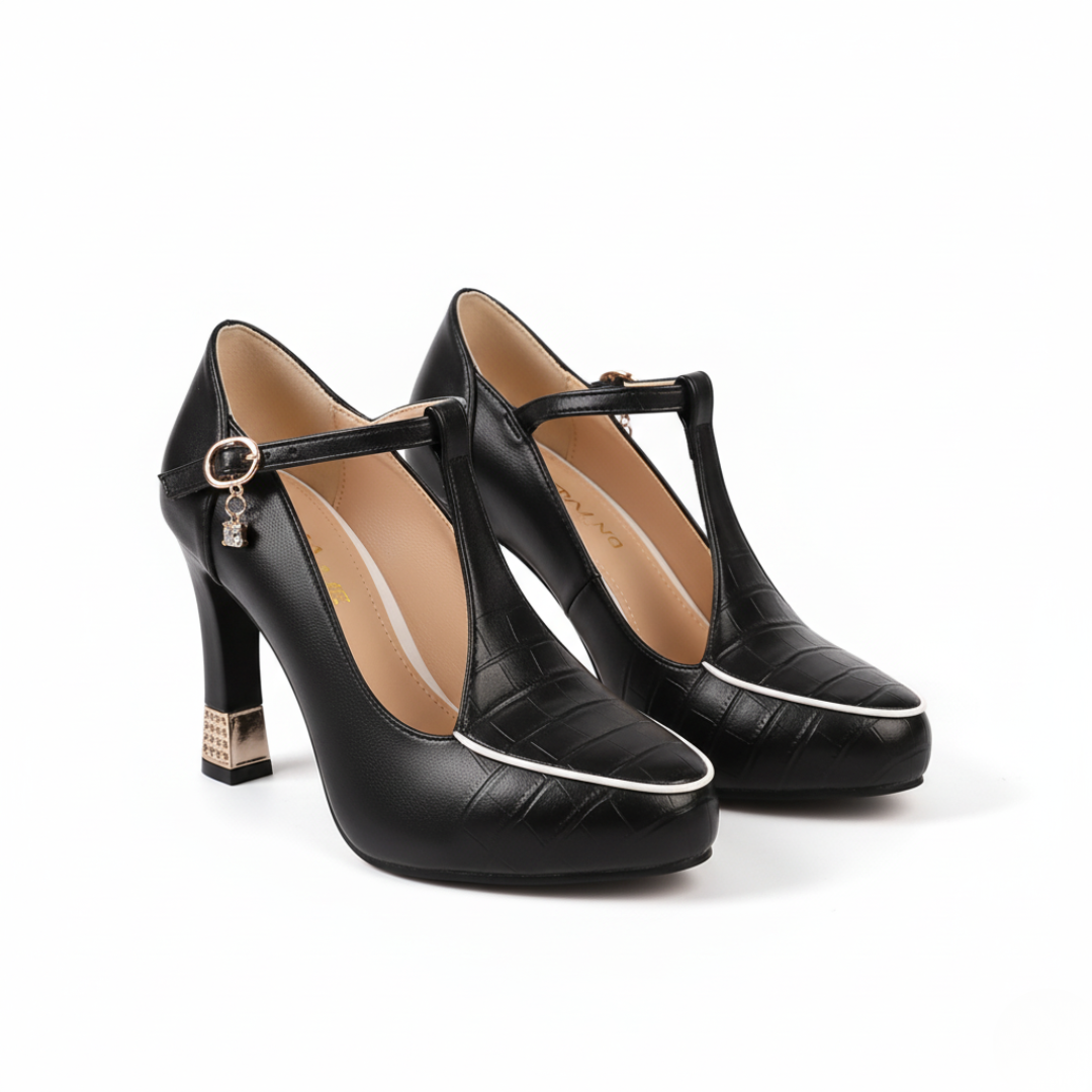 Romy | Square Toe T-Strap Block Heel