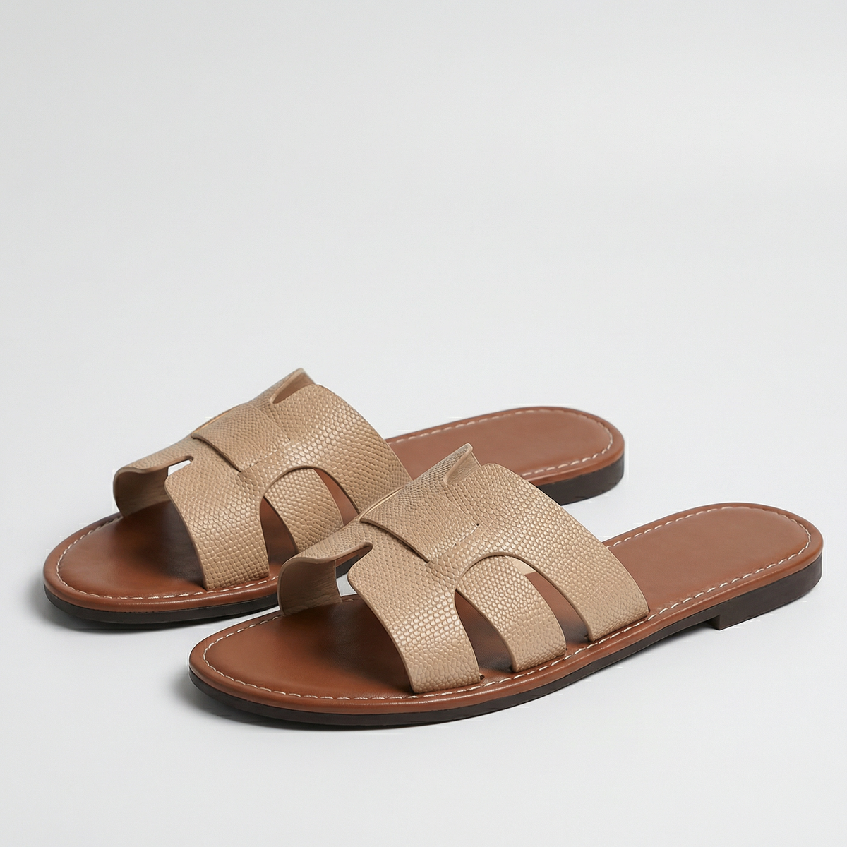 Amara | Leather-Look Flat Slide Sandals