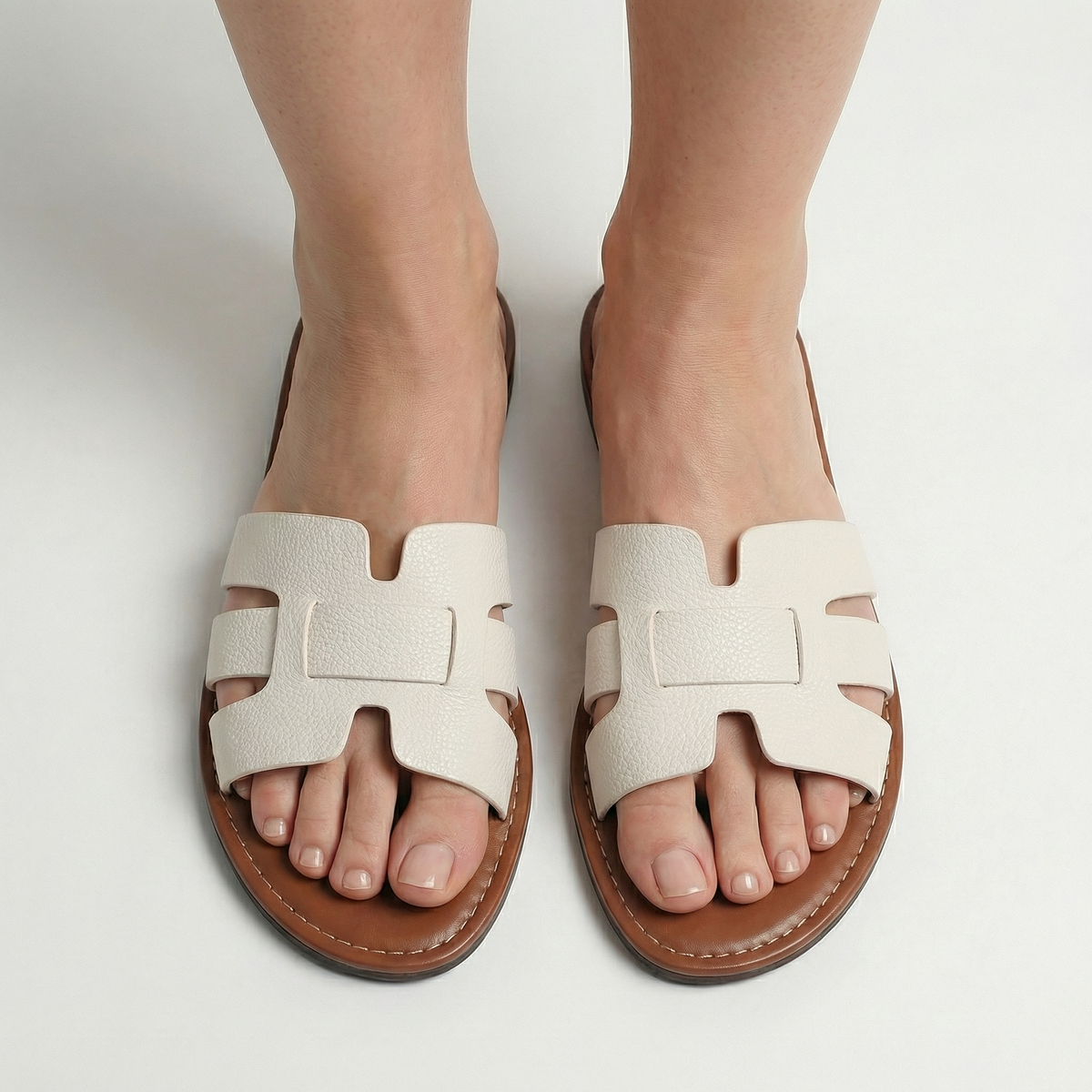 Amara | Leather-Look Flat Slide Sandals