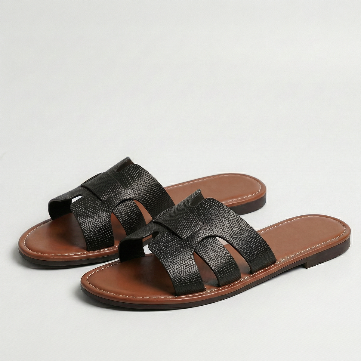 Amara | Leather-Look Flat Slide Sandals