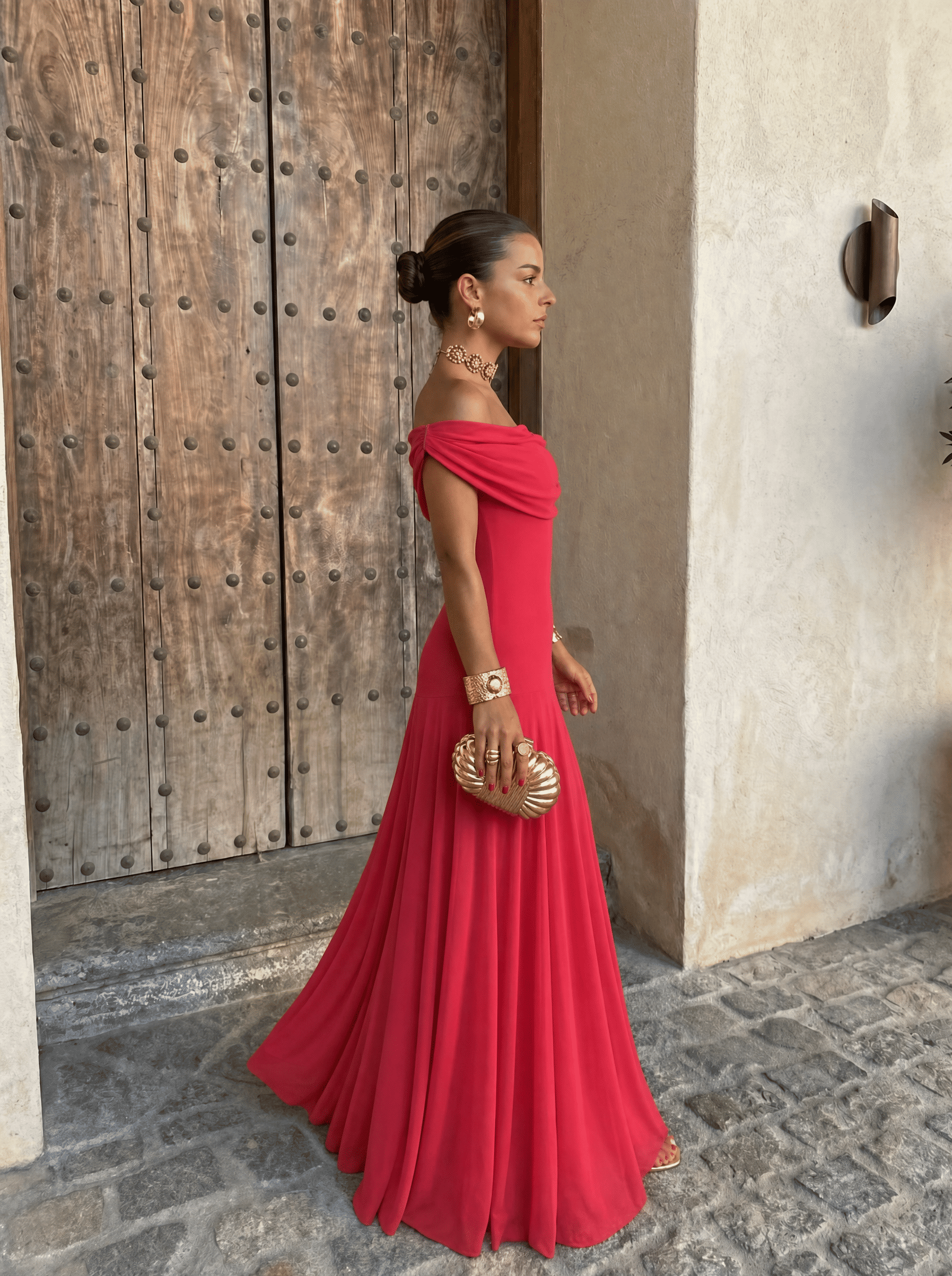 Everly | Off-Shoulder Draped Flowing Maxi Dress