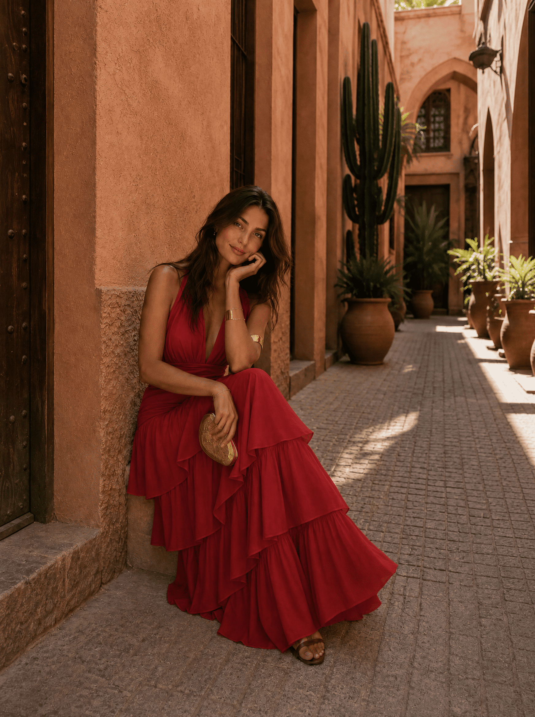 Presley | Deep Halter Tiered Ruffle Maxi Dress