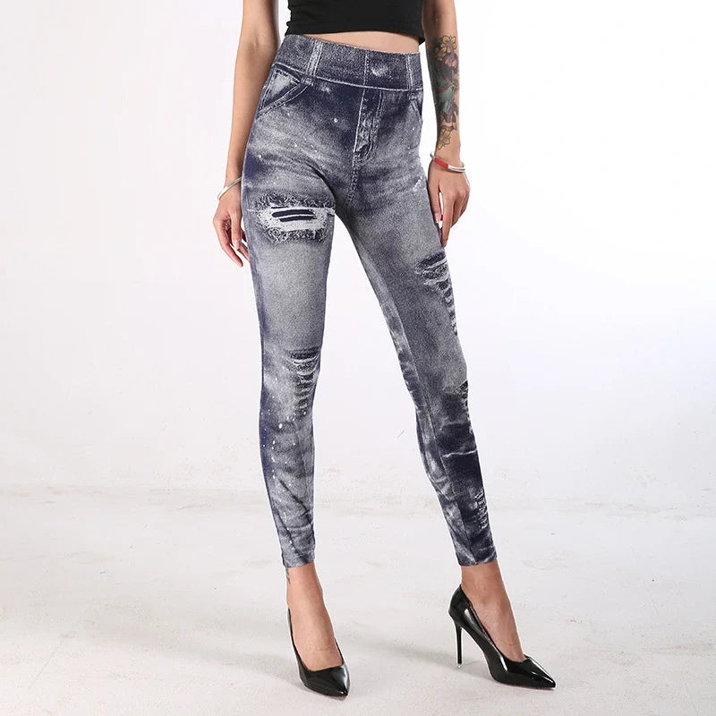 Leticia | High Waisted Denim-Look Stretch Leggings