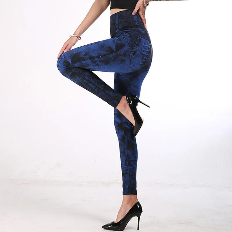 Leticia | High Waisted Denim-Look Stretch Leggings
