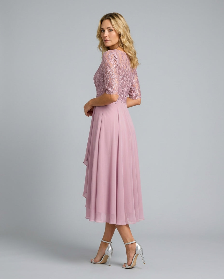 Romy | Lace-Trim Formal Midi Dress