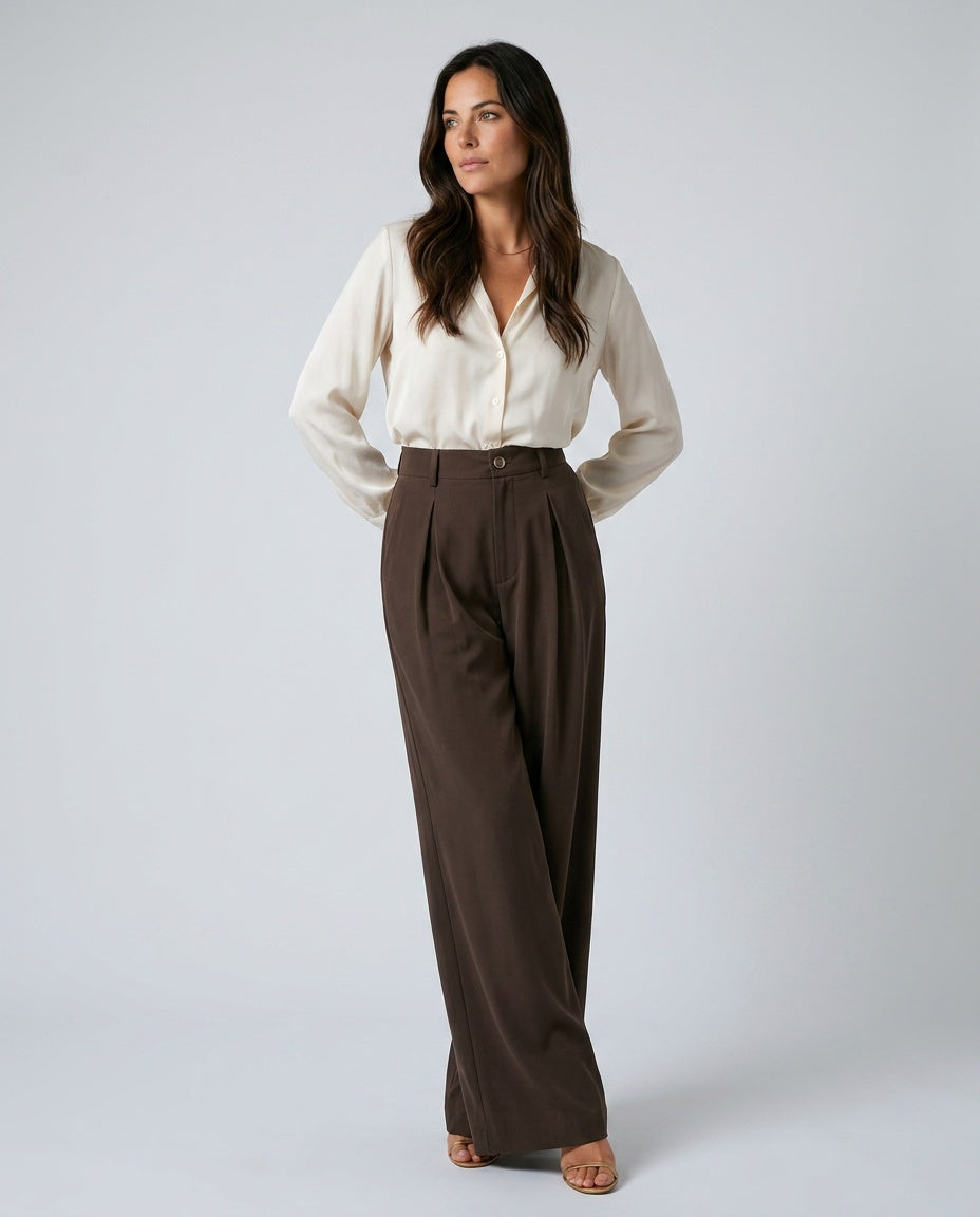 Stella | High Waist Pleated Wide Leg Trousers