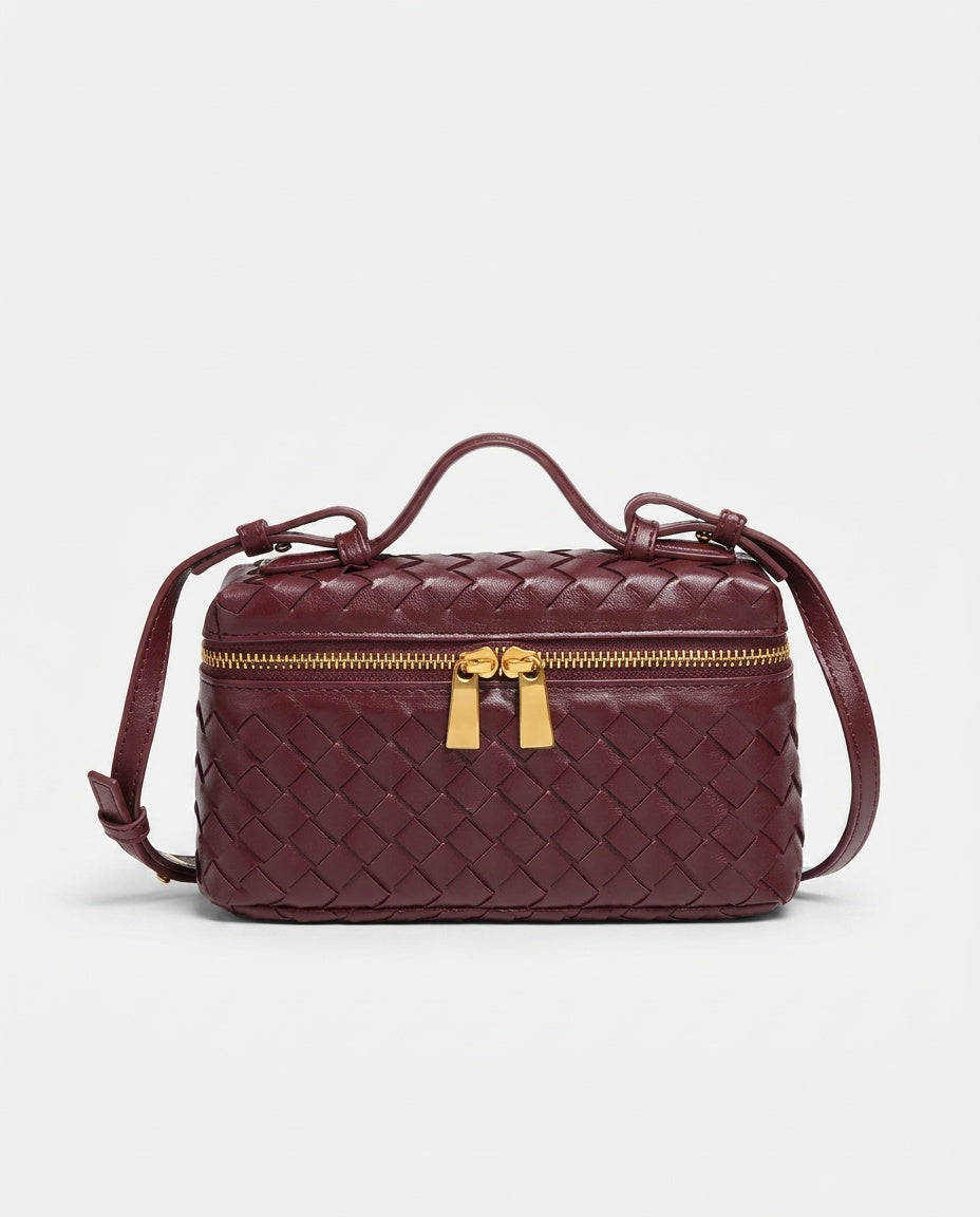Small Woven Top Handle Bag with Phone Pocket