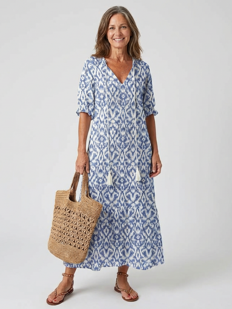 Luma | Floral V-Neck Short Sleeve Midi Dress