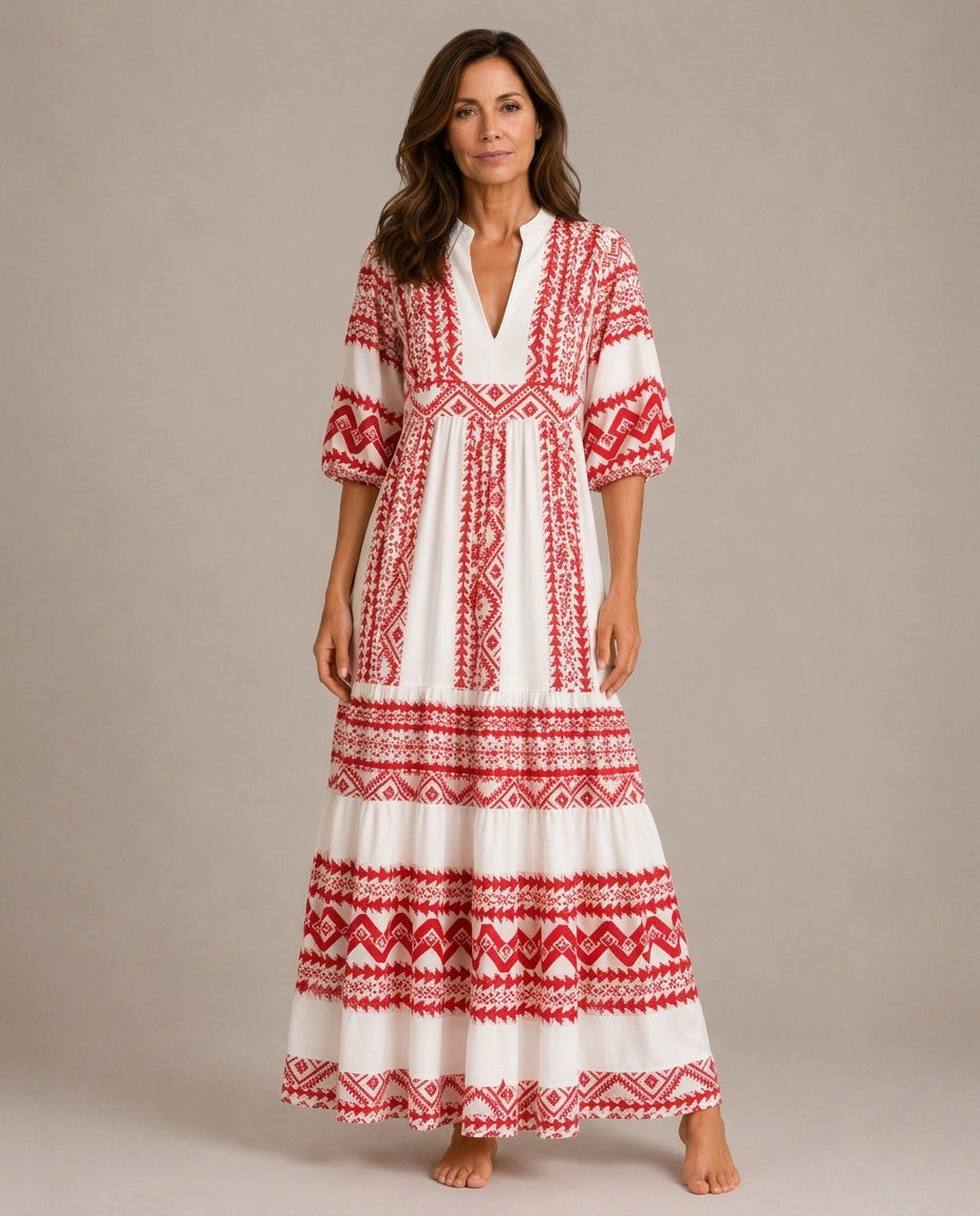 Paola | V-Neck Printed Maxi Dress