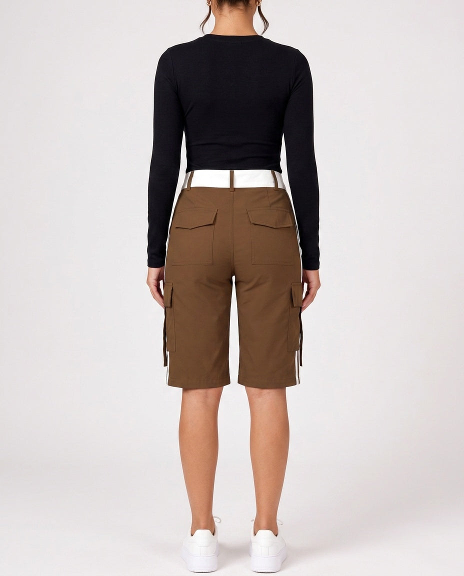 Antonella | Cargo Bermuda Shorts with Contrast Waistband