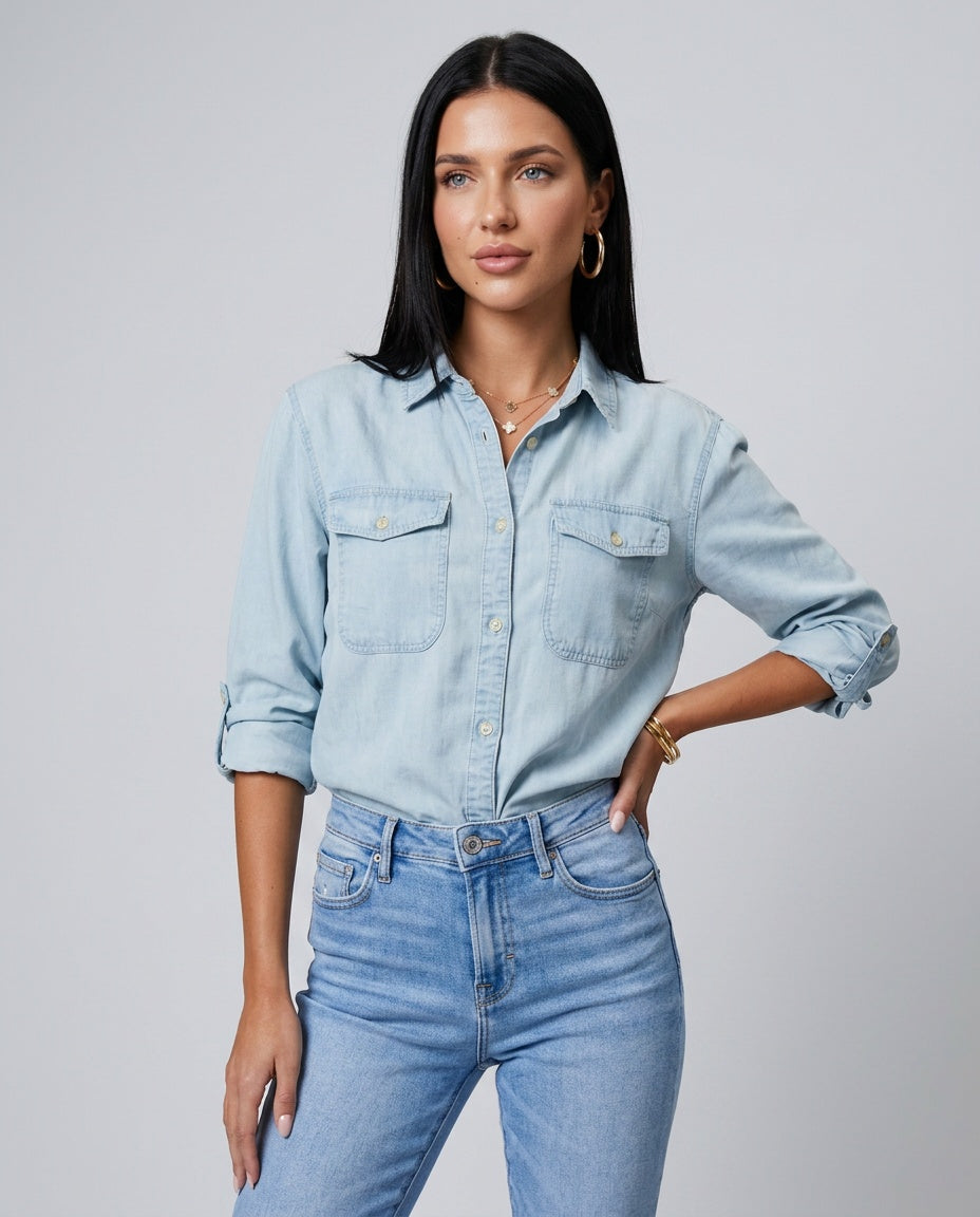 Emilia | Long Sleeve Button-Up Denim Shirt
