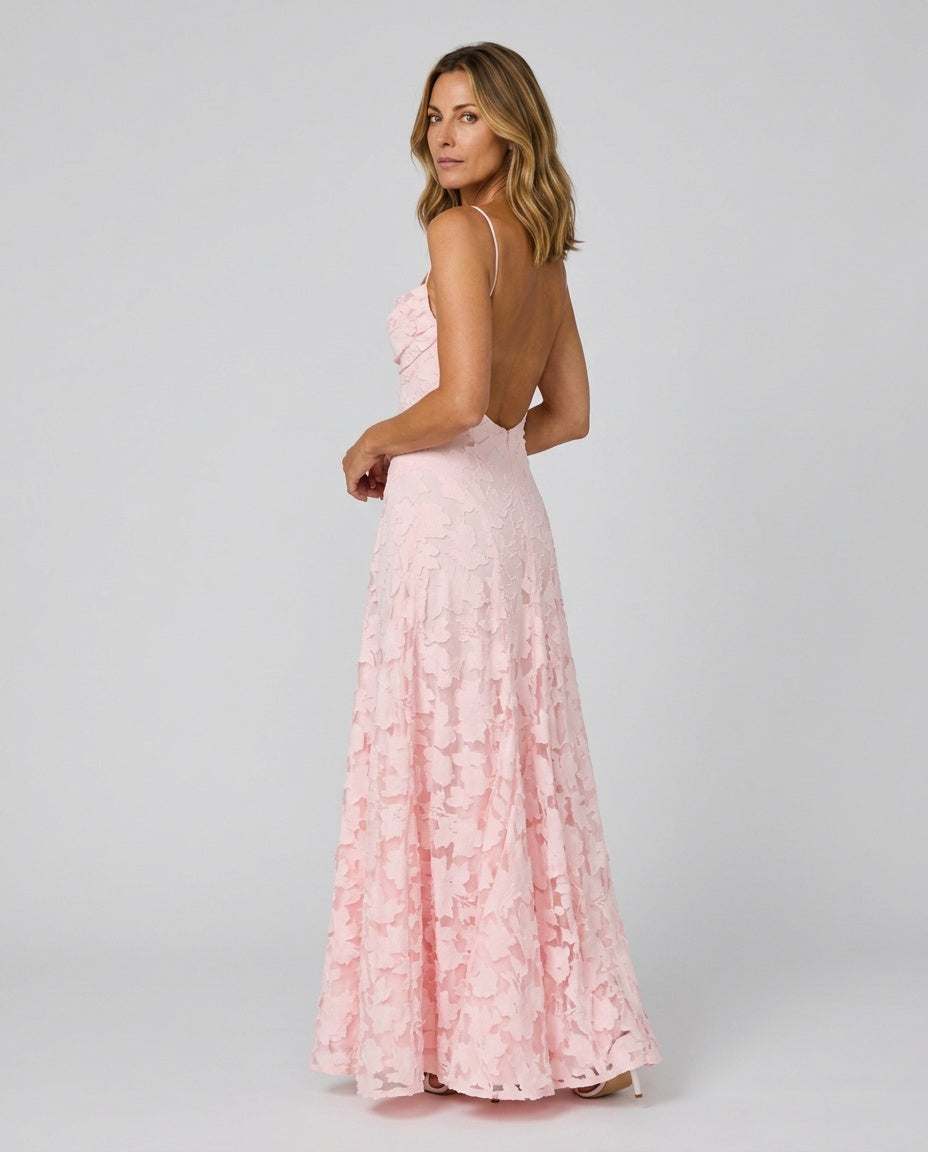 Frankie | Floral Cowl-Neck Lace-Back Maxi Dress