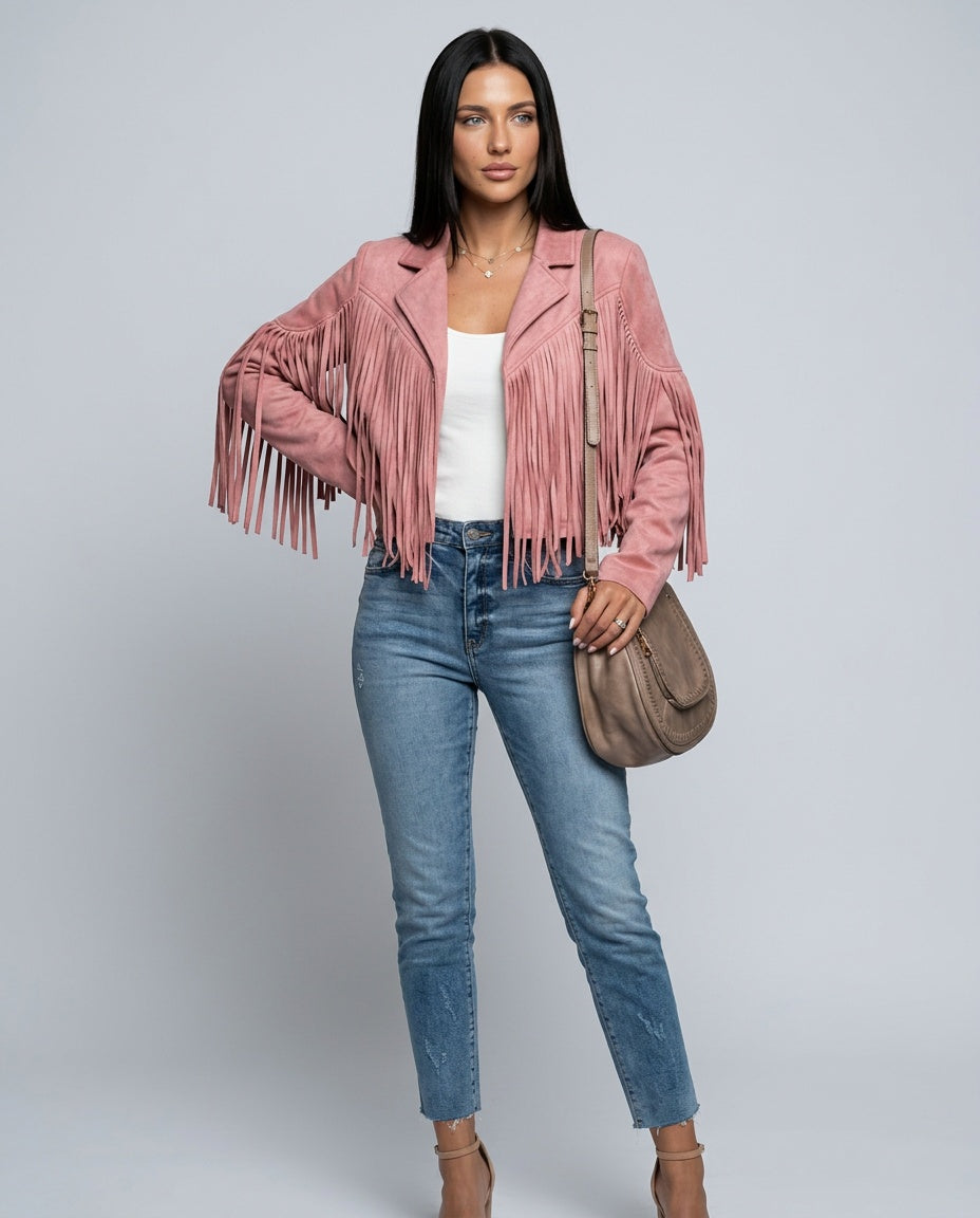 Saskia | Fringed Suede-Look Western Jacket