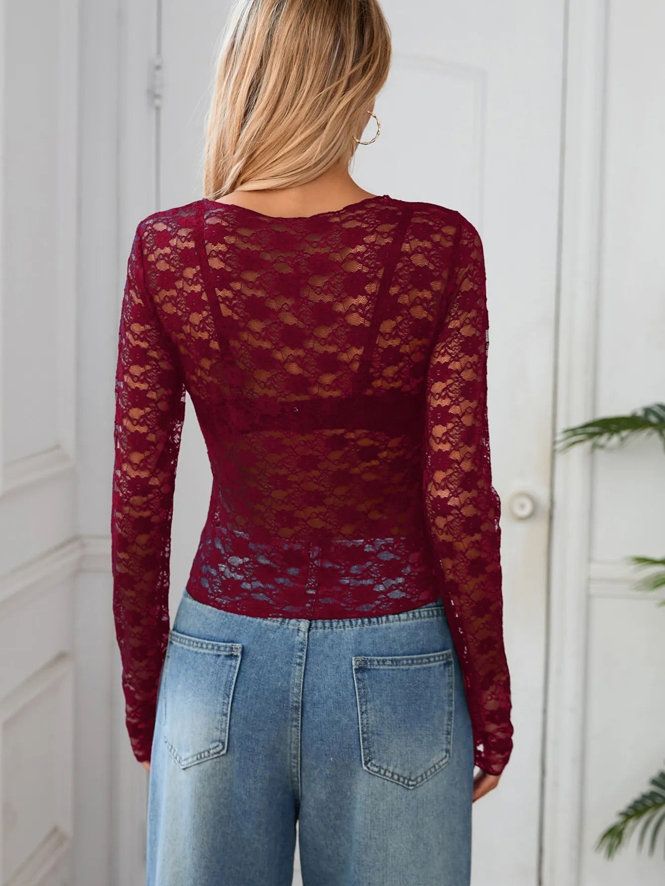 Anais | Sheer Lace Long Sleeve Cropped Top
