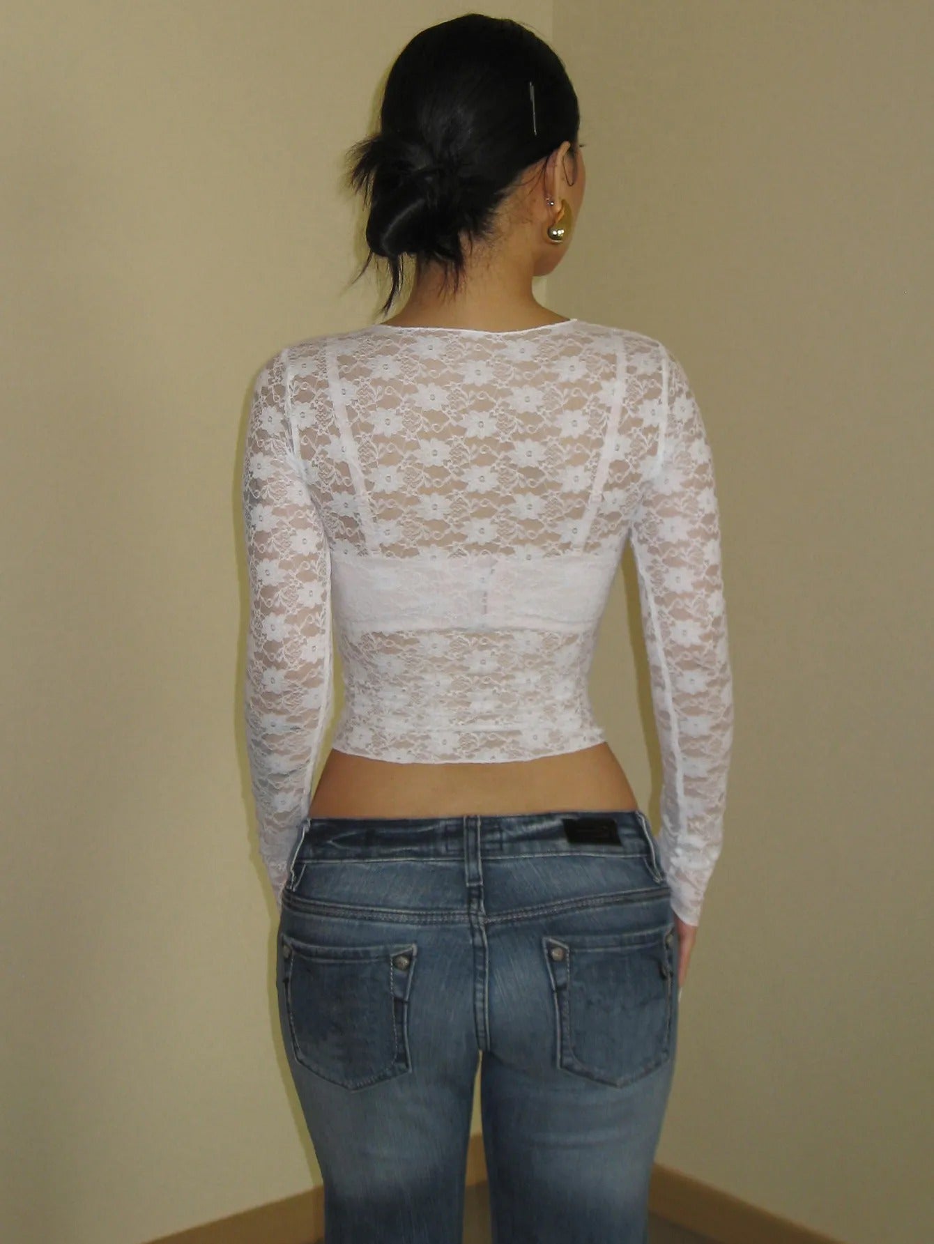Anais | Sheer Lace Long Sleeve Cropped Top